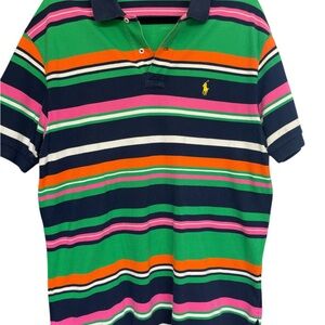 Vintage Polo Ralph Lauren Multi-Color Striped Polo Shirt Large Green‎ Blue Pink